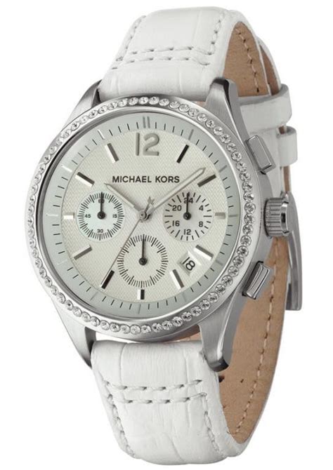 Michael Kors Womens Silver Tone Logo Dial Leather Strap 